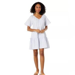 MADEWELL Morning Mist Linen Blend Lorelei Babydoll Tiered Mini Dress Summer